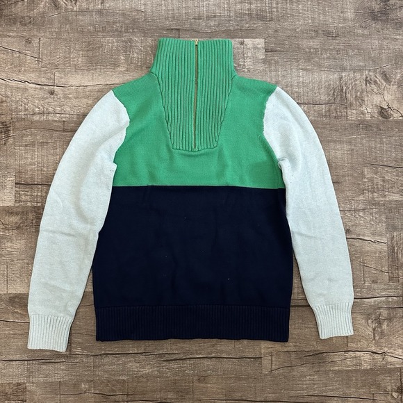 J.Crew Colorblock Quarter Zip Sweater Ribbed Knit Pullover Green Blue Size Small - Picture 1 of 8
